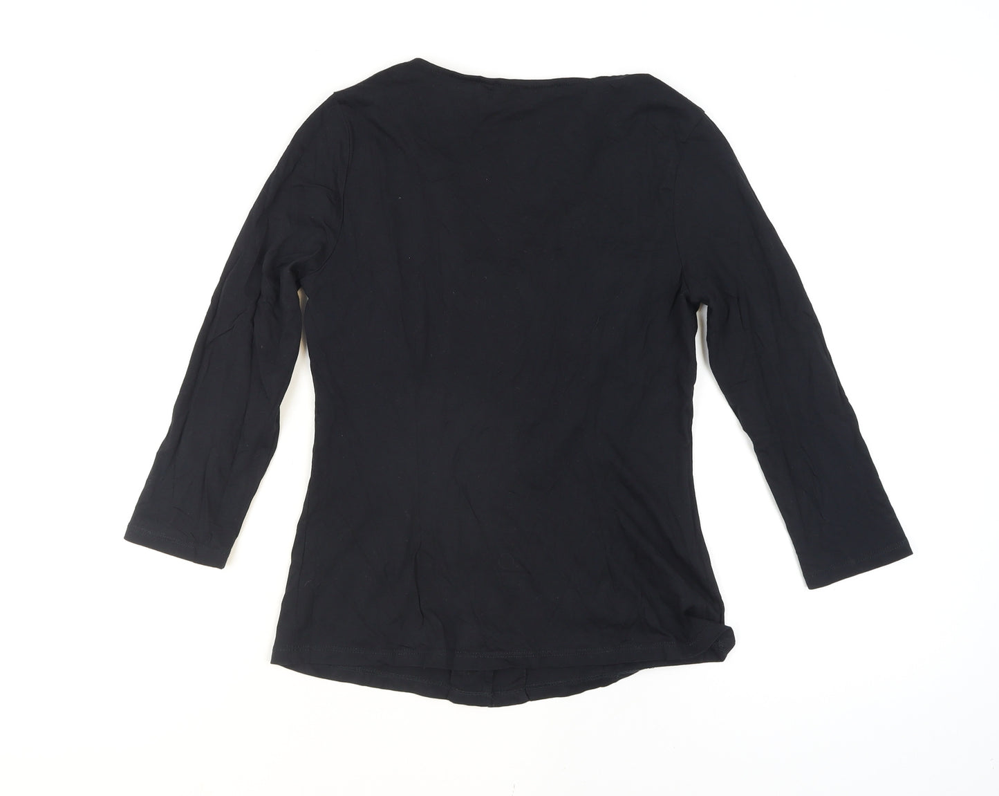 Boden Womens Black Button-Up V-Neck 3/4 Sleeve Cotton Top Size 8