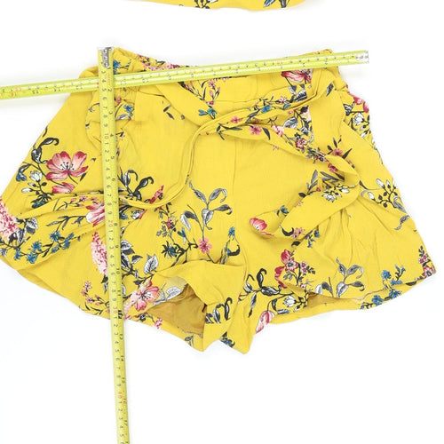 Bershka Women's Yellow Floral Ruffle Two-Piece Playsuit XS