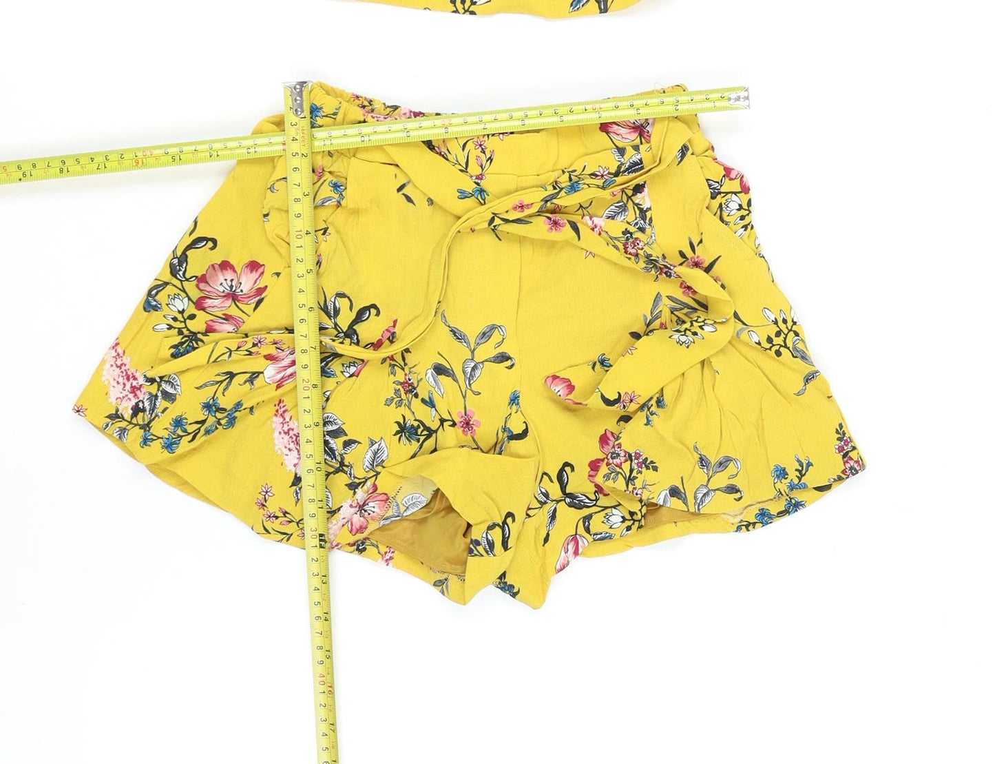 Bershka Women's Yellow Floral Ruffle Two-Piece Playsuit XS