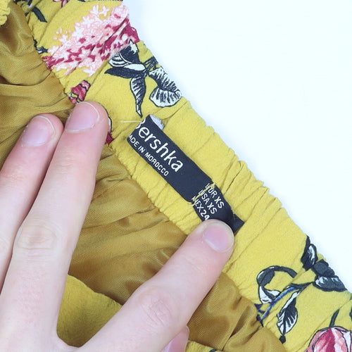 Bershka Women's Yellow Floral Ruffle Two-Piece Playsuit XS