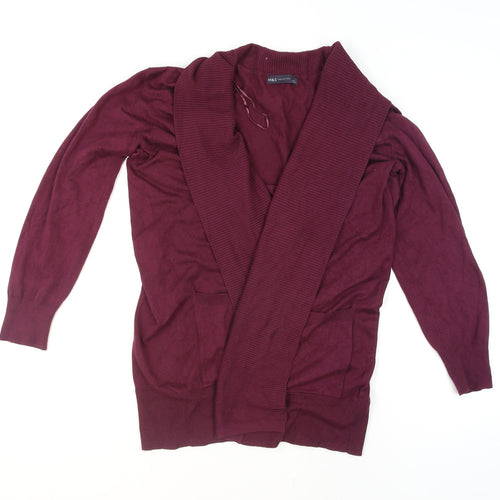Marks and Spencer Women's Purple L Long Sleeve Open Knit Cardigan