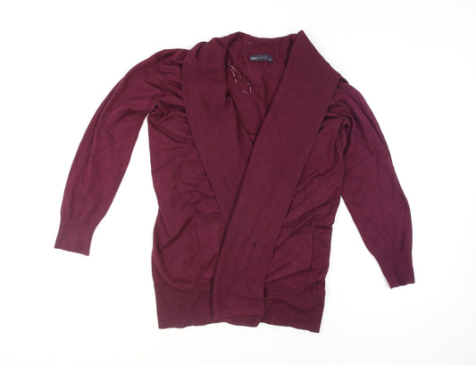Marks and Spencer Women's Purple L Long Sleeve Open Knit Cardigan