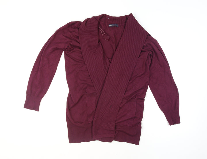 Marks and Spencer Women's Purple L Long Sleeve Open Knit Cardigan