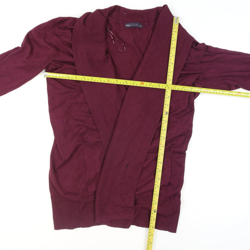 Marks and Spencer Women's Purple L Long Sleeve Open Knit Cardigan