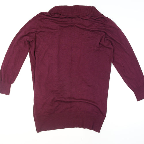 Marks and Spencer Women's Purple L Long Sleeve Open Knit Cardigan