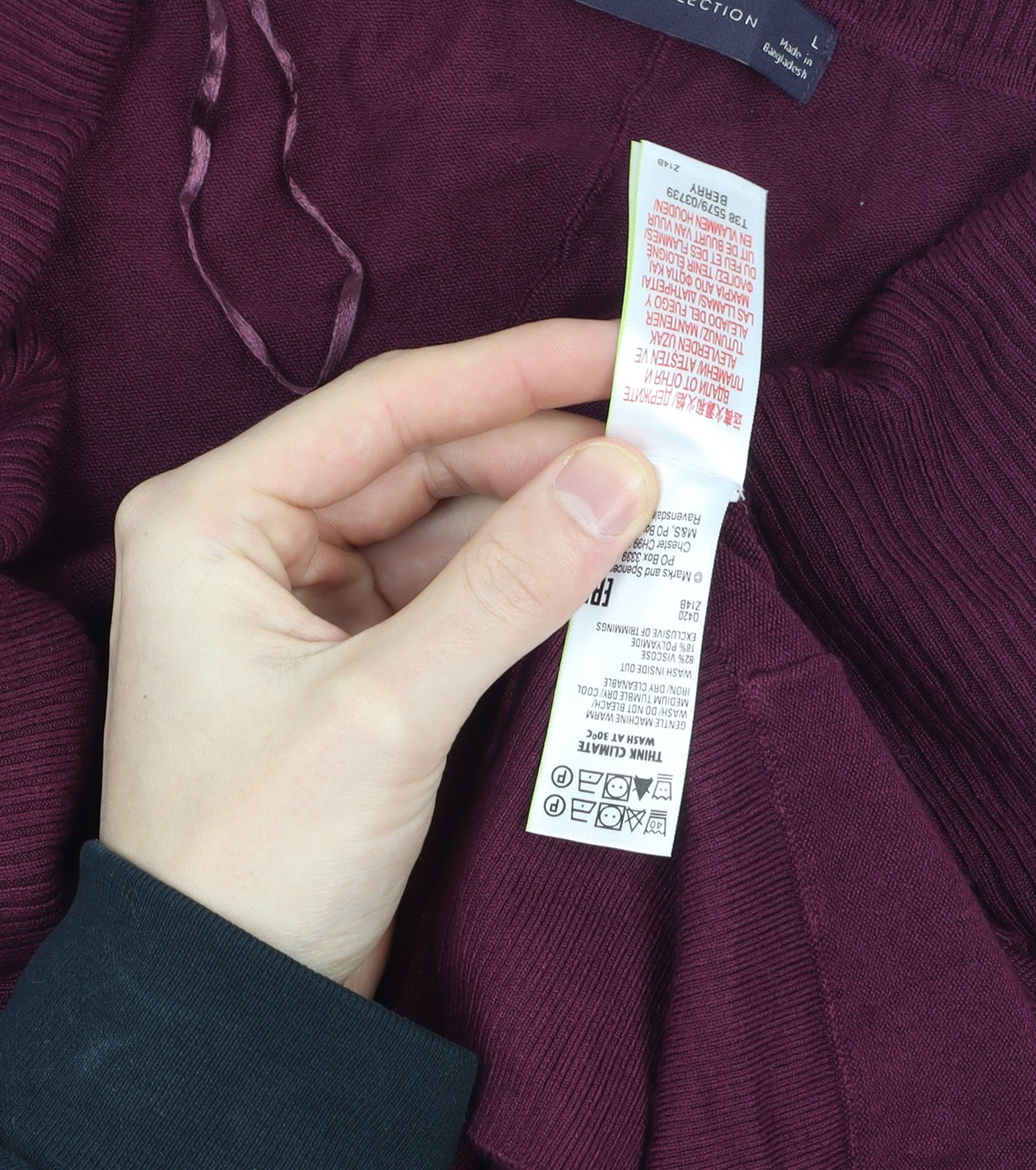 Marks and Spencer Women's Purple L Long Sleeve Open Knit Cardigan