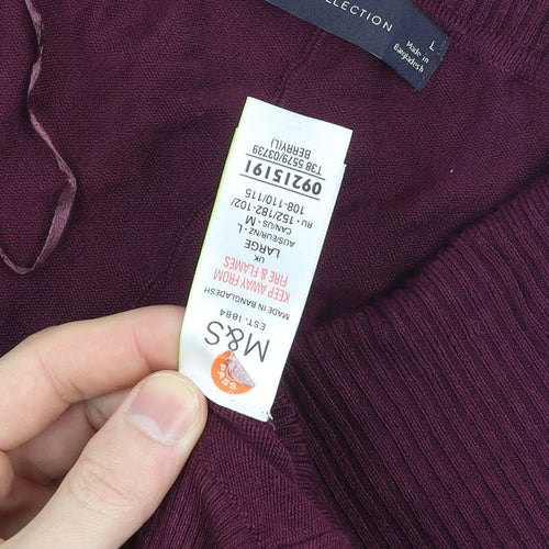 Marks and Spencer Women's Purple L Long Sleeve Open Knit Cardigan