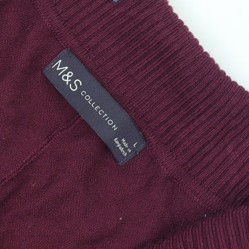 Marks and Spencer Women's Purple L Long Sleeve Open Knit Cardigan