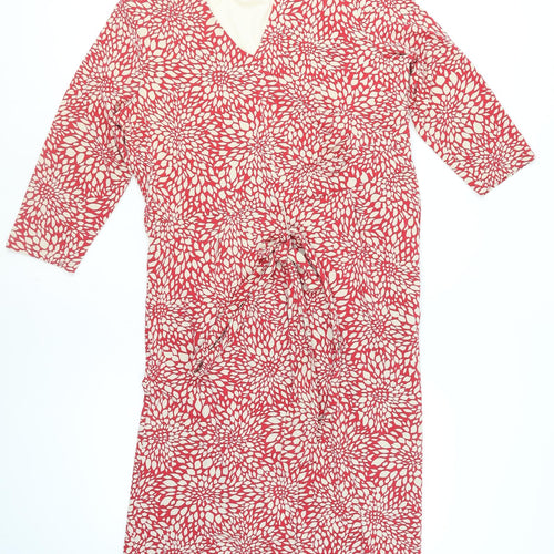 Eastex Women’s Red Floral Midi Wrap Dress Size 14 V-Neck 3/4 Sleeve