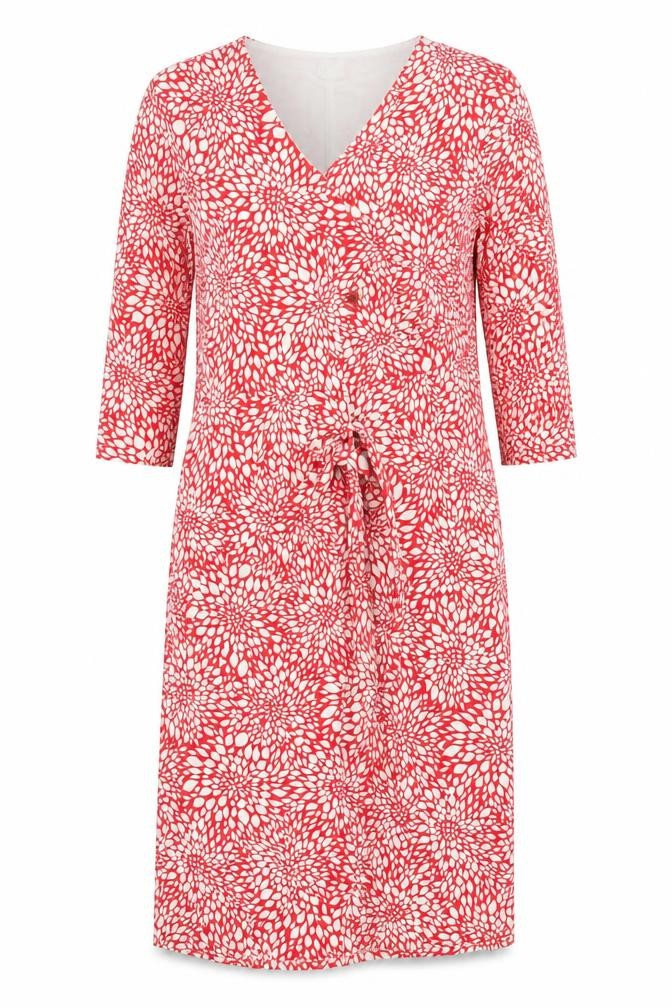 Eastex Women’s Red Floral Midi Wrap Dress Size 14 V-Neck 3/4 Sleeve