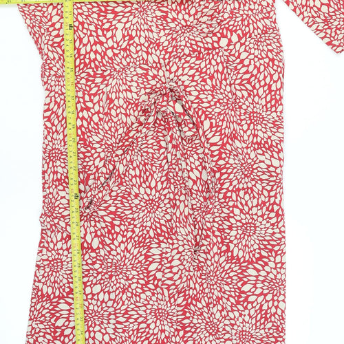 Eastex Women’s Red Floral Midi Wrap Dress Size 14 V-Neck 3/4 Sleeve