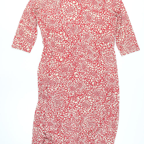 Eastex Women’s Red Floral Midi Wrap Dress Size 14 V-Neck 3/4 Sleeve