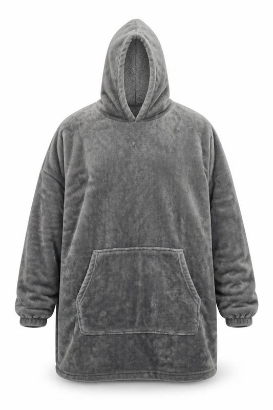 Front view of Studio men’s grey fleece hooded robe l/xl winter nightwear