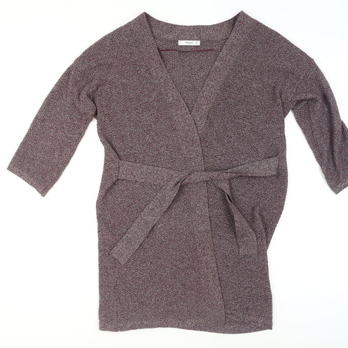 Mango Women’s Purple Knit Belted Cardigan Size 12 V-Neck 3/4 Sleeve