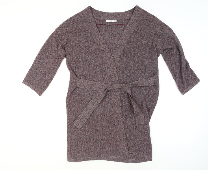 Mango Women’s Purple Knit Belted Cardigan Size 12 V-Neck 3/4 Sleeve