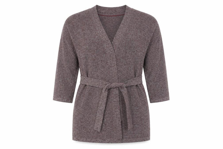 Mango Women’s Purple Knit Belted Cardigan Size 12 V-Neck 3/4 Sleeve