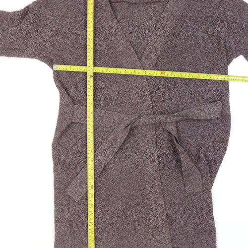 Mango Women’s Purple Knit Belted Cardigan Size 12 V-Neck 3/4 Sleeve