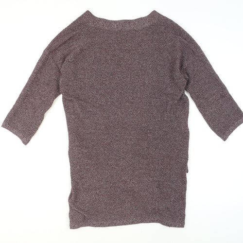 Mango Women’s Purple Knit Belted Cardigan Size 12 V-Neck 3/4 Sleeve