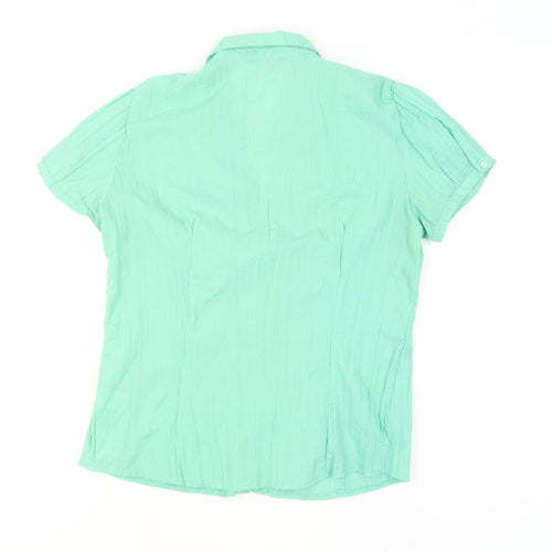 F&F Women's Green Ruffle Button Blouse Size 12 Short Sleeve