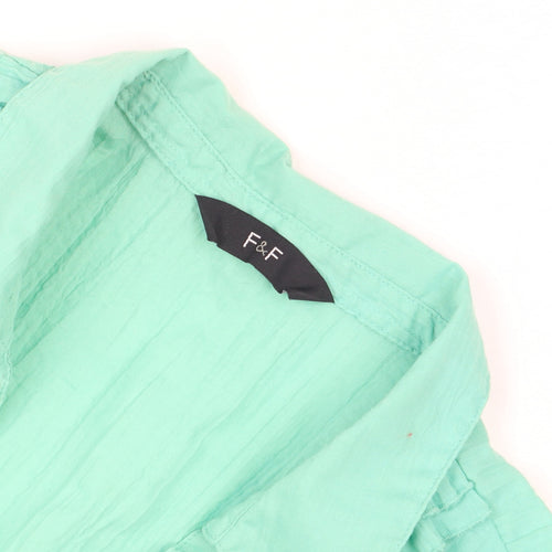 F&F Women's Green Ruffle Button Blouse Size 12 Short Sleeve