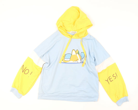 Rujiaxiang Boys Light Blue and Yellow Pullover Hoodie M Cartoon Dog Print