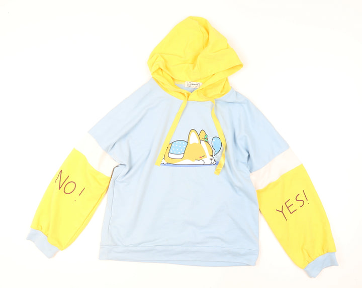 Rujiaxiang Boys Light Blue and Yellow Pullover Hoodie M Cartoon Dog Print