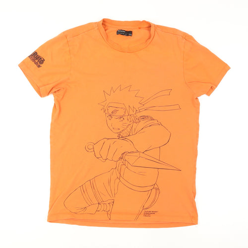 Bershka Men’s Orange Naruto Graphic Anime Short Sleeve T-Shirt Size S