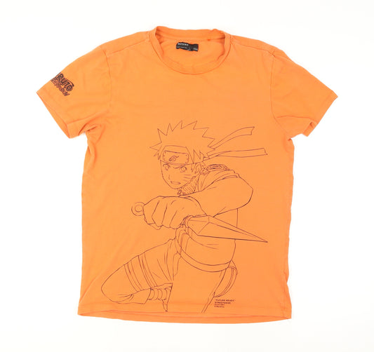 Bershka Men’s Orange Naruto Graphic Anime Short Sleeve T-Shirt Size S