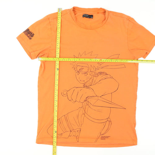 Bershka Men’s Orange Naruto Graphic Anime Short Sleeve T-Shirt Size S