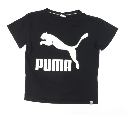Puma Women’s Black Logo T-Shirt Size 10 Short Sleeve Cotton