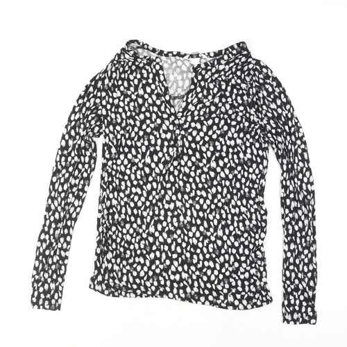 Zara Women Black Animal Print Viscose Jersey Long Sleeve Blouse Size 12