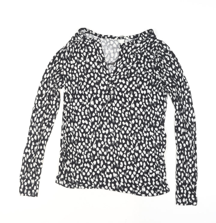 Zara Women Black Animal Print Viscose Jersey Long Sleeve Blouse Size 12