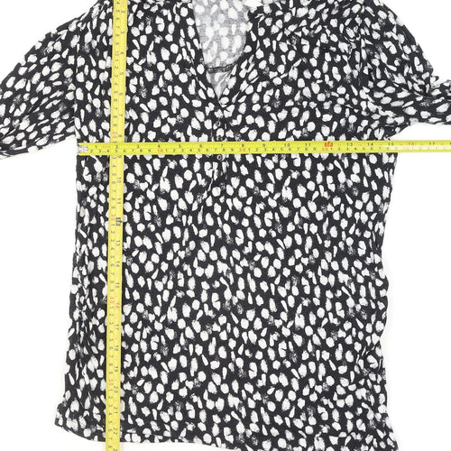 Zara Women Black Animal Print Viscose Jersey Long Sleeve Blouse Size 12