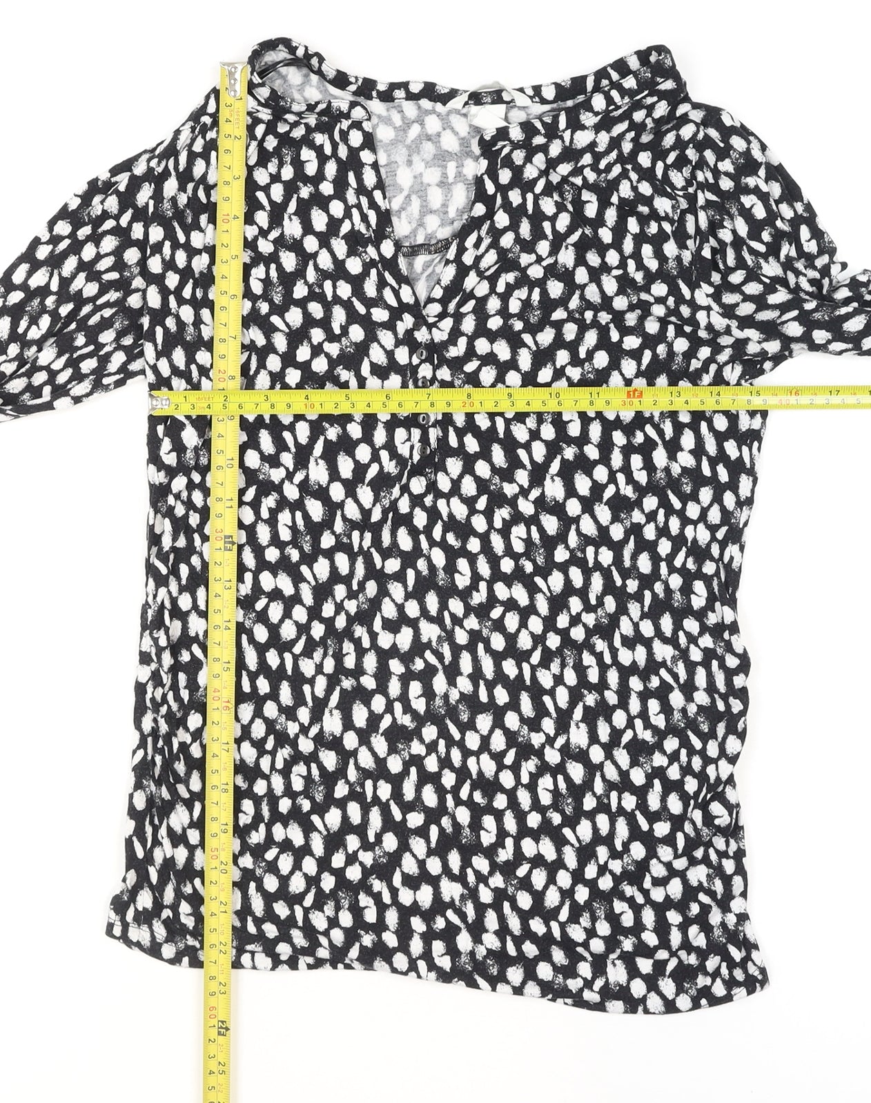 Zara Women Black Animal Print Viscose Jersey Long Sleeve Blouse Size 12