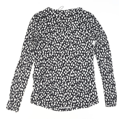 Zara Women Black Animal Print Viscose Jersey Long Sleeve Blouse Size 12