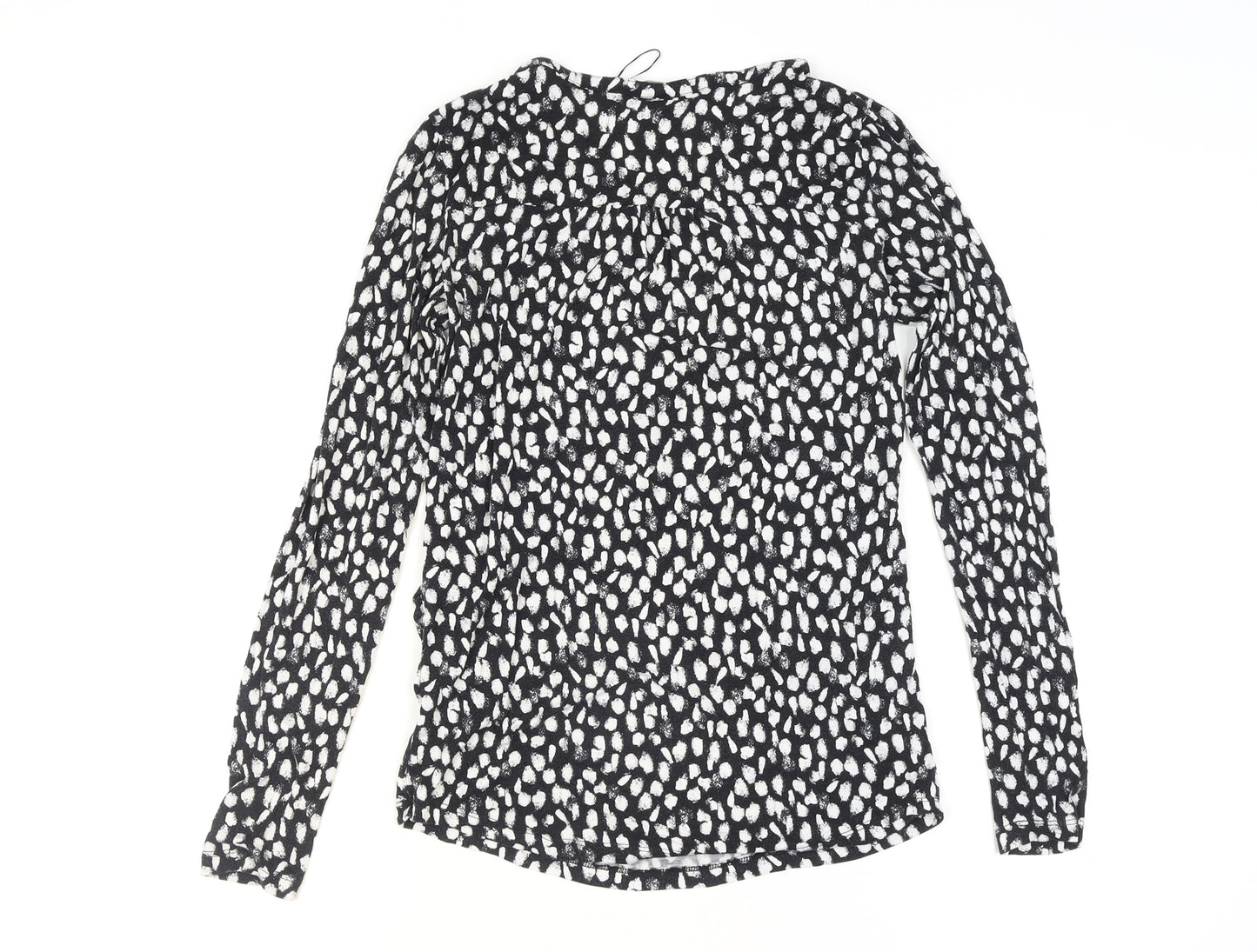 Zara Women Black Animal Print Viscose Jersey Long Sleeve Blouse Size 12