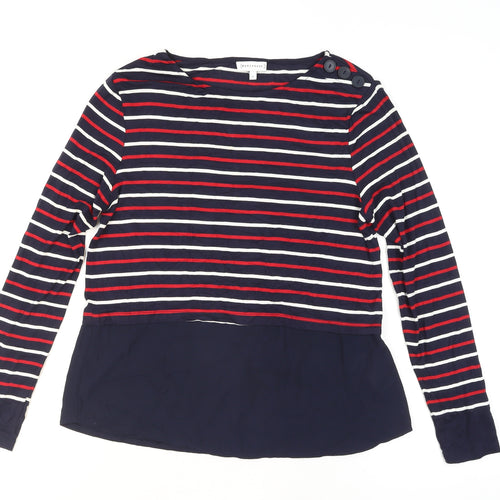 Warehouse Women Blue Striped Long Sleeve Boat Neck Blouse Size 12