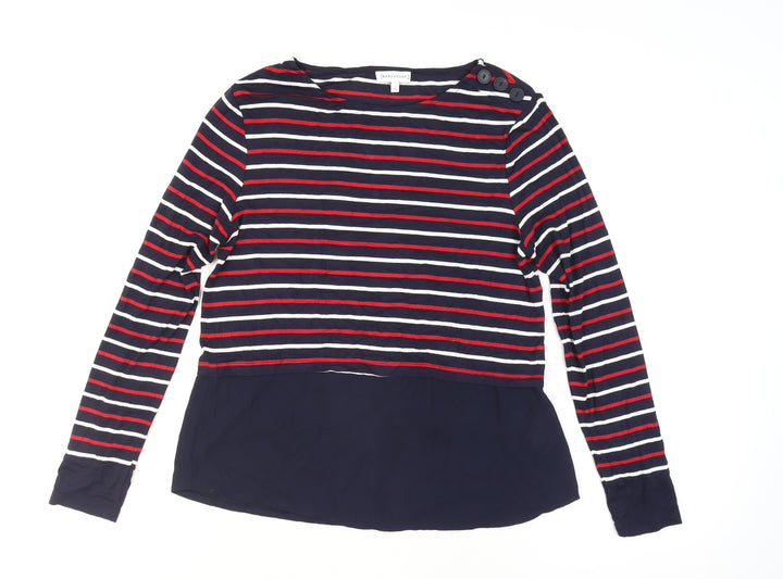 Warehouse Women Blue Striped Long Sleeve Boat Neck Blouse Size 12
