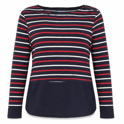 Warehouse Women Blue Striped Long Sleeve Boat Neck Blouse Size 12