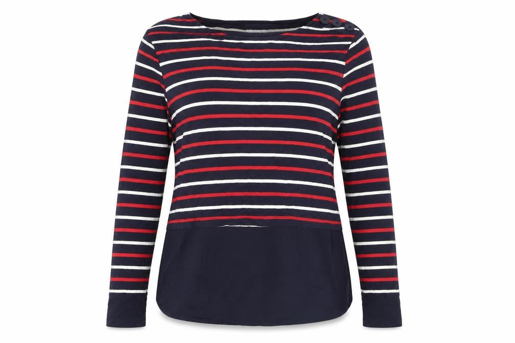 Warehouse Women Blue Striped Long Sleeve Boat Neck Blouse Size 12