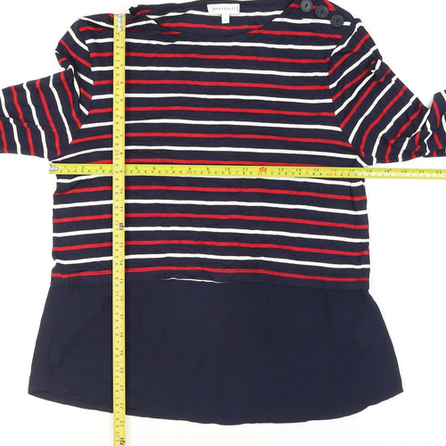 Warehouse Women Blue Striped Long Sleeve Boat Neck Blouse Size 12