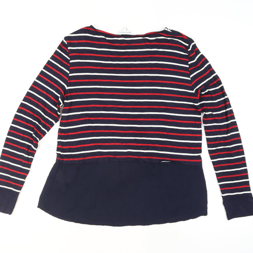 Warehouse Women Blue Striped Long Sleeve Boat Neck Blouse Size 12
