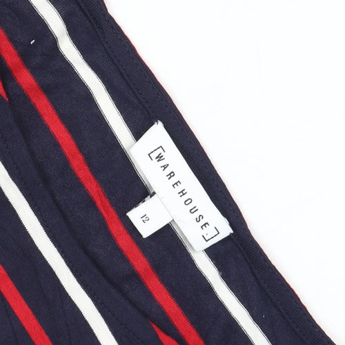 Warehouse Women Blue Striped Long Sleeve Boat Neck Blouse Size 12