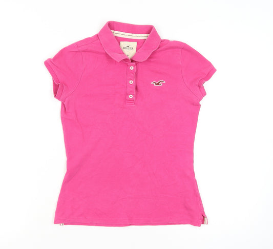 Hollister Women's Pink Slim Fit Polo Shirt M Short Sleeve Cotton