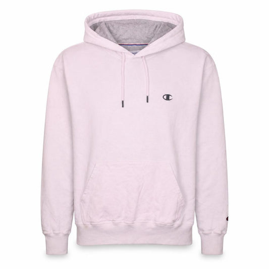 Front view of Champion Men's White Pullover Hoodie M Regular Fit Logo Fleece