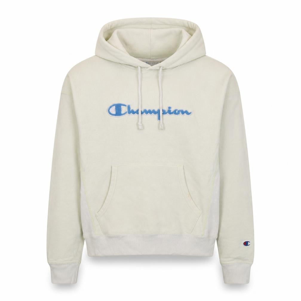 Front view of Champion Women Beige Hoodie Medium Reverse Weave Pullover Cotton Blend
