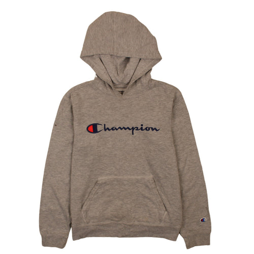 Champion Womens Beige Pullover Hoodie L Logo Graphic Athletic Sweatshirt