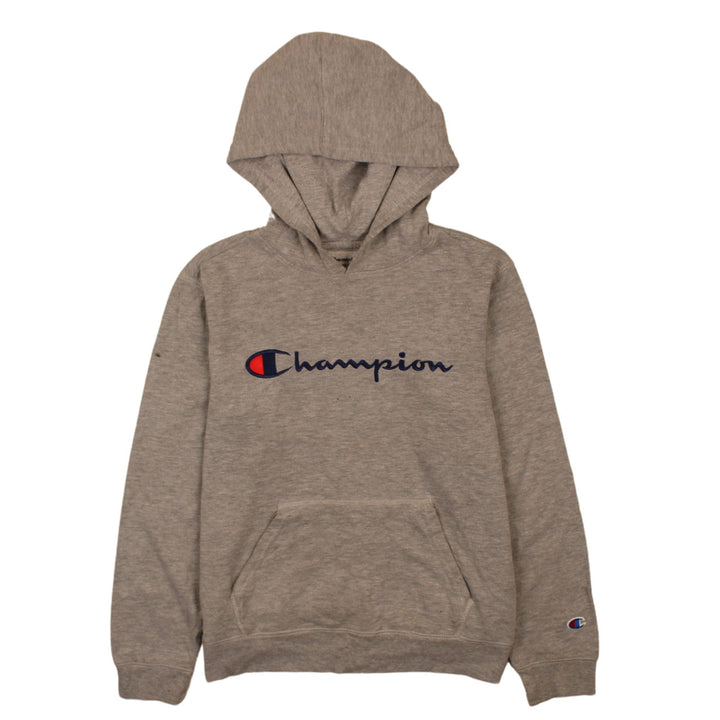 Champion Womens Beige Pullover Hoodie L Logo Graphic Athletic Sweatshirt
