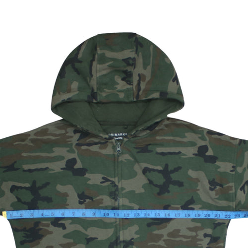 Primark Boys Green Camouflage Full Zip Hoodie 14-15 Years Cotton Blend