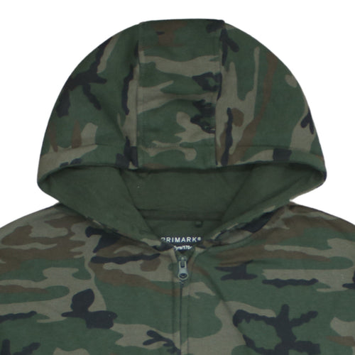 Primark Boys Green Camouflage Full Zip Hoodie 14-15 Years Cotton Blend